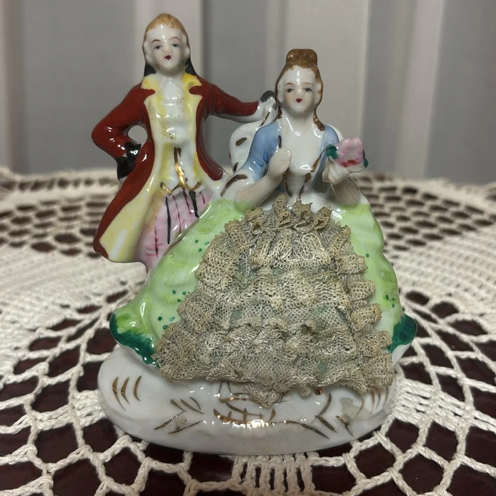 Grafenthal Figurines Vintage JAPAN Courting Couple Porcelain Dresden Lace White